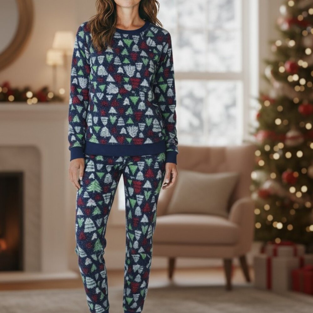 Merry Lane Christmas Tree Waffle Knit Pajama Set